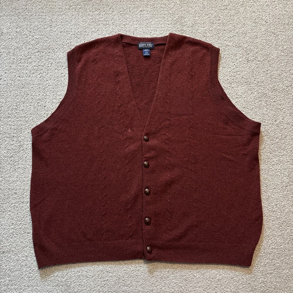 Vintage Lands End Sweater Vest Men XL 100% Wool Cardigan Grandpa Knit In Ireland